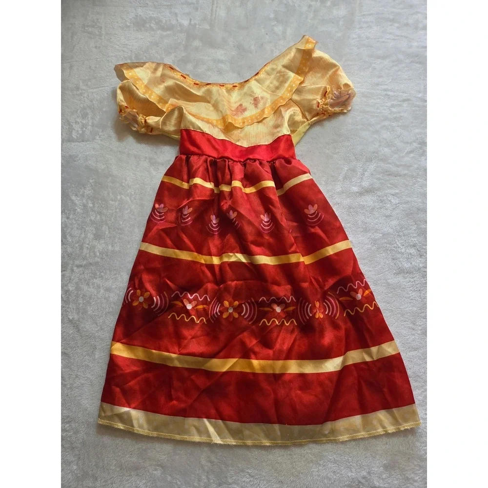 383 Girls 4T Red Gold Princess Dress Costume Floral Satin Tulle Short Sleeve